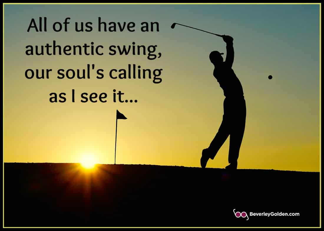 Many at sundown swinging his golf club