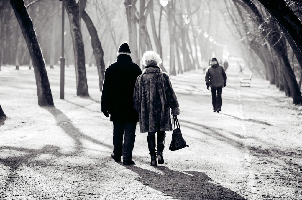 Couple in Relationship Walking in the Snow