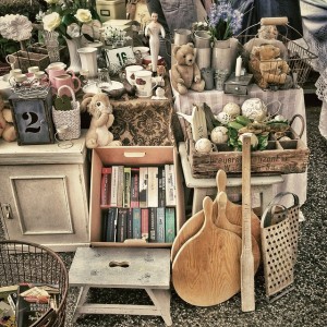 Flea market with old and new things