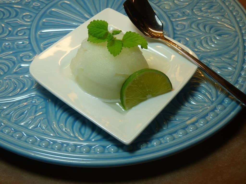 Lime Sorbet plated with mint and lime_refreshing alternative to ice cream